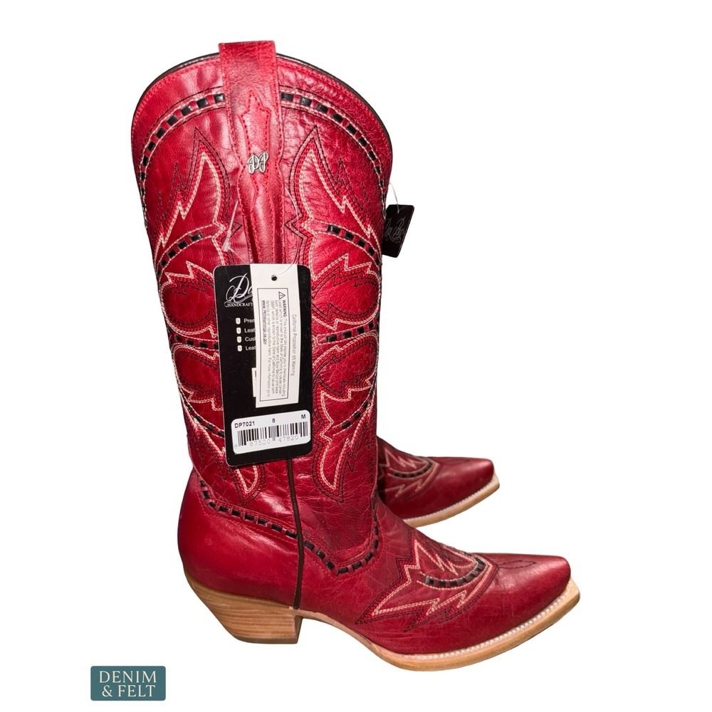 NEW Dan Post Mesa Tall Red Leather Snip Toe Western Cowboy Boots Size 8 - Picture 11 of 15